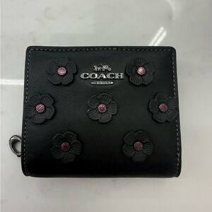 $198 Retail Coach Black Leather Wallet with Pink Glitter & Gun Metal Hardware